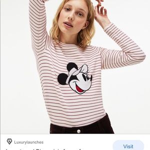 Lacoste Pink & Red Striped Minnie Mouse Crewneck Sweater
